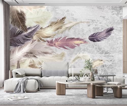 Fototapete 3D Effekt Tapete Vintage Feder Aquarell Tapeten Vliestapete Wandbilder Wandtapete Wohnzimmer Schlafzimmer Wanddeko -SQ006-250x175cm（Width x Height）