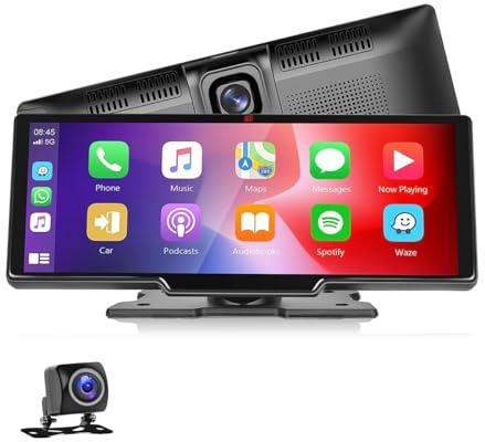 Pantalla Tactil Inalámbrica Klack Compatible Apple Carplay y Android Auto, 9.3 Pulgadas, Radio Reproductor, Cámara de Visión Trasera/Delantera, Bluetooth/FM Radio Transmisor/Vídeo/Siri