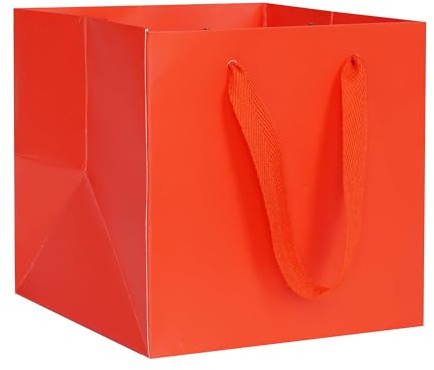 AZOWA Rot Papier Geschenktüte quadratisch Groß Geschenktüten mit Henkel Party Geschenk Papiertüten (25 x 25 x 25 cm, 10 Stück)