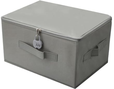 APOMOONS Abschließbare Box Kisten Aufbewahrungsbox mit Deckel Stoff Karton mit Deckel Kiste mit Zahlenschloss, Medikamenten Storage Verschließbare Box für Kleidung Toys Grau 35x22x17.5cm