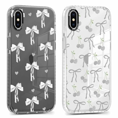 Xylota 2 Stück Transparent Handyhülle für iPhone XS Max 6,5 Hülle,Durchsichtig Case Muster Aesthetic Schleifen Mädchen Frauen Schutzhülle, Weich Silikon TPU Bumper Stoßfeste Cover für iPhone XS Max01