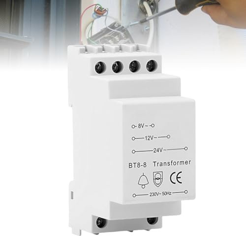 Beltrafo 8V 12V 24V para timbre, transformador de timbre para timbre de puerta de 8 VA, transformador de timbre adecuado para carril DIN estandarizado, blanco