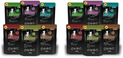 catz finefood Purrrr Collection II - Monoprotein Katzenfutter nass - getreidefrei, zuckerfrei, hypoallergen - hoher Fleischanteil - Multipack Nassfutter für Katzen - im Beutel, 12 x 80g-85g