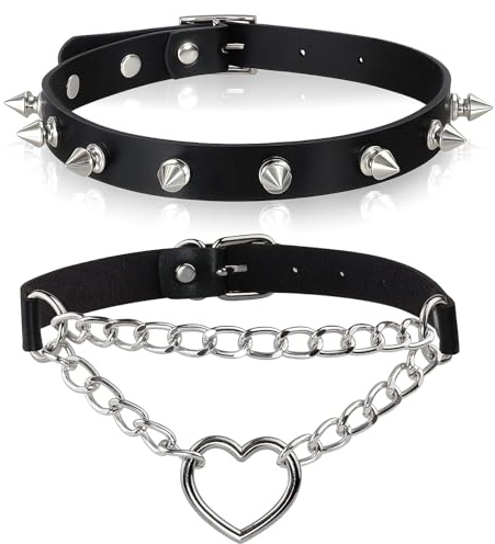 YIFLorine TANG Vintage Gothic Punk Choker,2 Stück PU Leder Choker Heart Leather Verstellbarer Punk Lederhalsband Gothic Nieten für Damen und Herren Halloween Anime Party Kleidungs Zubehör