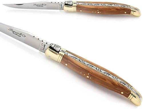 Laguiole - Couteau Pliant Personnalisé - Mitre en laiton - Texte Personnalisable sur Lame de 8.4cm - Fabrication en Auvergne, Certifiée Origine France Garantie