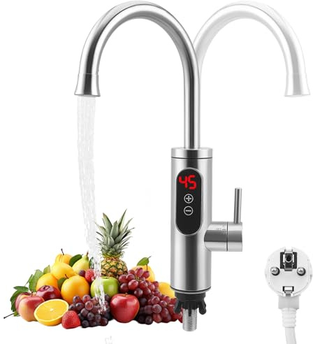 Robinet d'eau chaude et Froid 3300 W, Robinet électrique avec chauffe-eau instantané en Acier Inoxydable, robinet de cuisine Rotation à 360 ° pour Cuisine et de Salle de Bain