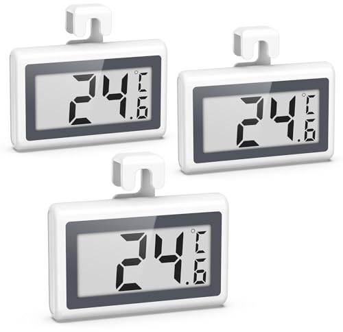 Brifit Kühlschrankthermometer, 3 Stück Gefrierfach Thermometer Frost Alarm, Mini Thermometer Kühlschrank, ℃/℉ Umschaltung, LCD-Großbildschirm, Hängehaken, für Küche, Bars, Home, Restaurants, Lager