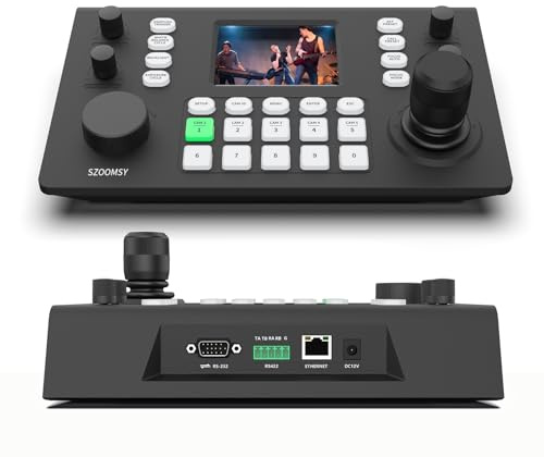 SZOOMSY PTZ-Controller, 7,6 cm LCD-Bildschirm, Echtzeit-Dekodierungsvorschau, unterstützt Ndi Poe, Visca Pelco-D/P, Rs422/Rs485, RS232 und RJ45, geeignet für kirchliche Live/Events/Live-Streaming