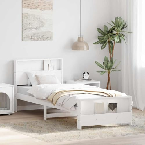 QJBSAVVA Bettgestell Weiß 80 x 200 cm aus massiver Kiefer, Plattform-Lattenrost ohne Boxspring, modernes Single-Bett mit großem Stauraum für Jugendzimmer & Gästezimmer