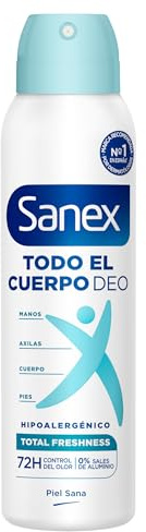 Sanex Spray Todo el Cuerpo Deo Frescor Total 150ml,Desodorante Manos,Axilas,Cuerpo y Pies,72H Protección contra Olor Clínicamente Probado,Hipoalergénico,Delicado con Piel, Testado Dermatológicamente