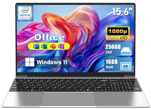 MITUNTUN 2026 New Laptop Computer, 15.6 Inch Window 11 Pro Lap Top PC 16GB RAM 256GB SSD, Core M3(Beat N4000), 2-Year Warranty, Office 365, FHD 1920 * 1080, 180°Open, UHD Graphics, Full-Size Keyboard
