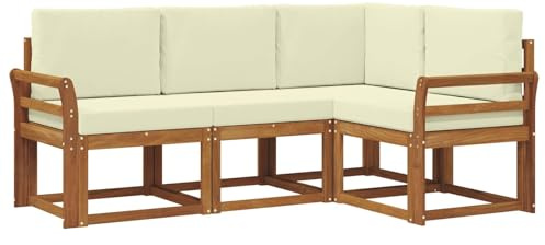 vidaXL Outdoor-Sofagarnitur mit Kissen 4 pcs Natur und Creme, Outdoor Sofa, modernes Eckmöbel, Garten Lounge, langlebige Patio-Sitzgelegenheiten, Komfortables Terrassen-Set Wohnzimmer