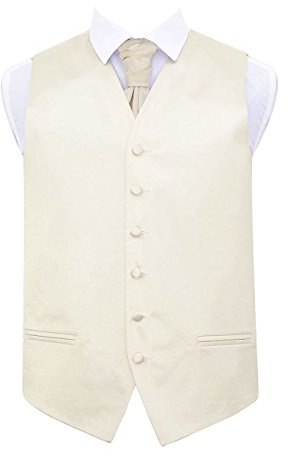 DQT Herren Einfarbig Satin Hochzeit Weste Veste Gilet und Krawattenschal - Elfenbein L