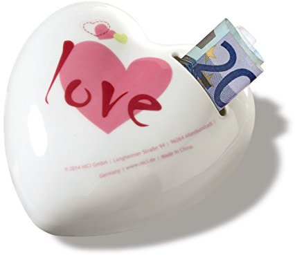 Nici 38591 - Herzspardose 11 x 12 x 5.8 cm, Porzellan, Spardosen
