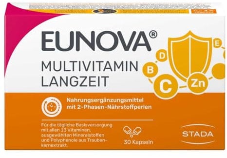 Eunova Langzeit - Nahrungsergänzungsmittel mit allen 13 Vitaminen, mit wichtigen Mineralstoffen und Carotinoiden - 1 x 60 Kapseln