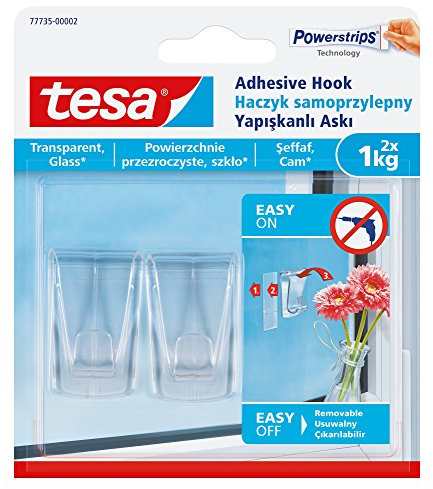 tesa Smart Befestigungssystem Klare Haken mit abnehmbaren Klebestreifen zum beschädigungsfreien Aufhängen