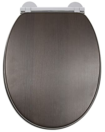 Croydex Montoro Flexi-Fix Soft Close Toilet Seat - Quick Release Button for Easy Cleaning and Adjustable Hinges with Top and Bottom Fixings, Antibacterial Wooden Surface (Walnut Effect)