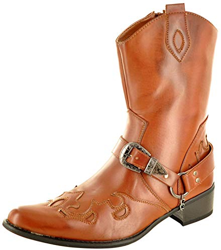Stivali da uomo da cowboy western, lunghezza al polpaccio, con cerniera, Marrone, 42 1/3 EU