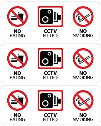 3 adesivi con scritta No Eating, CCTV Fitted, No Smoking, 125 x 50 mm, per taxi, auto, camion