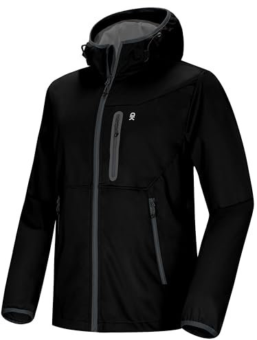 Little Donkey Andy Veste coupe-vent Softshell légère avec capuche, pour homme, idéale pour course à pied, voyage, randonnée, noir, taille L