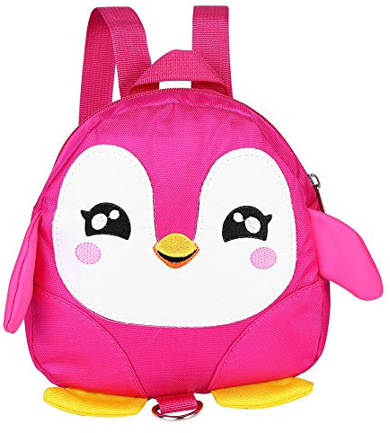 Tnfeeon Niedlichen Cartoon Pinguin Rucksack Schultasche mit Anti-verlorenen Zugseil Kindergarten Schultasche Sicherheitsgurt Rucksack für Kleinkind(Rosa)