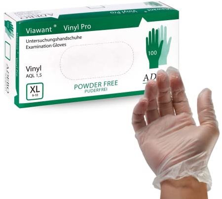 Vinylhandschuhe 100 Stück | XL | Einweghandschuhe Vinyl Handschuhe Sehr tastsensibel – Stabil, Puderfrei & Latexfrei – Reißfeste Gummihandschuhe | Gr. XS, S, M, L, XL