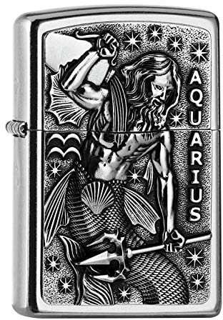 ZIPPO – Sturmfeuerzeug, Aquarius, Emblem Attached, Street Chrome, nachfüllbar, in hochwertiger Geschenkbox