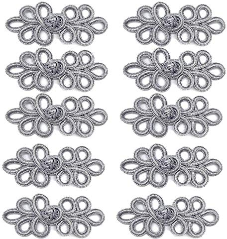 EvaGO Chinesische Froschknöpfe für Pullover, Umhang, Mantel, Schal, Strickjacke, Anzug, Nähen, Silber, 10 Paar