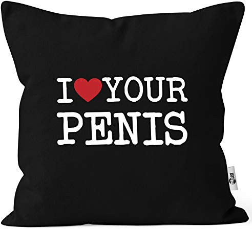 MoonWorks® Kissen-Bezug I Love My Penis/Pimmel Boobs I Love Your Boobs/Penis lustiger Spruch Ironie Deko-Kissen I Love Your Penis schwarz Unisize