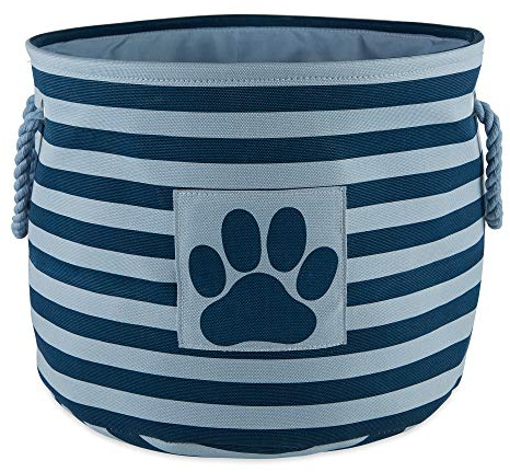 Bone Dry Corbeille à papier à rayures Pattes, coton, bleu marine, taille M