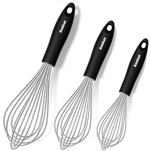 Anaeat 3 Packs Stainless Steel Whisk Set - Balloon Whisk, Thick Stainless Steel Wire ＆ Strong Handles, Egg Beater for Cooking, Blending, Whisking, Beating and Stirring (9+11+12)