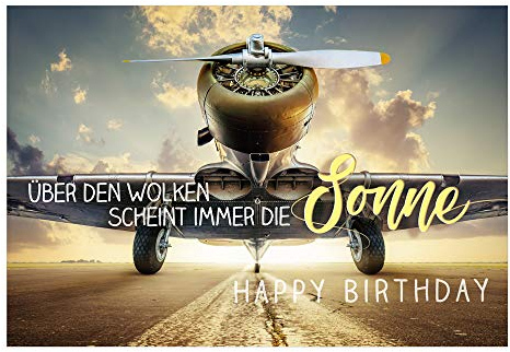 KE - 3D Effekt Geburtstagskarte, Lustige Klappkarte mit Umschlag, DIN B6 Format, Glückwunsch-Karte für jeden Anlass - Motiv: Flugzeug