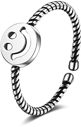 925 Silber Trendy Fashion Hohl Lächelndes Gesicht Silberring Twist Seil Offener Fingerring Für Party