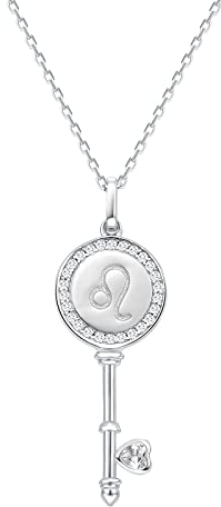 Presentski Collier Clé Collier Signe Astrologique Femme Argent 925, Collier Pendentif Zodiaque Lion Bijoux Constellations Cadeau pour Femmes Filles