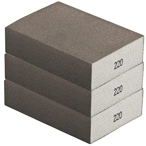 Schleifschwämme Schleifmatten 3 Stück im Set Körnung K 220 Sehr feine Körnung, 100 x 70 x 25 mittelfester PU- Schaumkern Schleifpapier Schleifklotz