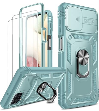 LeYi Schutzhülle für Samsung Galaxy A12/M12 mit 2 Hartglas, 360 Full Body Kameraschutz aus hartem Polycarbonat, stoßfest, stoßfest, Grün