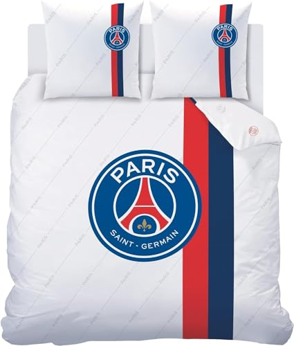 PSG Retro White Bettwäsche, 220 x 240 cm, Bettbezug für 1 oder 2 Personen, 220 x 240 cm + 2 Kopfkissenbezüge 63 x 63 cm, bedruckt, wendbar, 100 % Baumwolle, Oeko-TEX | Weiß