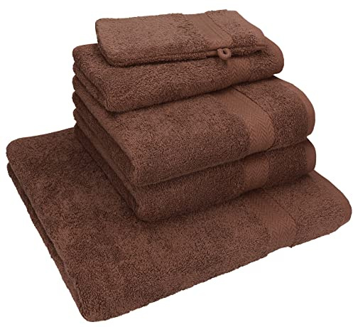 Betz 5-TLG. Handtuch - Set Nice Pack 100% Baumwolle 1 Duschtuch 2 Handtücher 1 Gästetuch 1 Waschhandschuh Farbe nuss