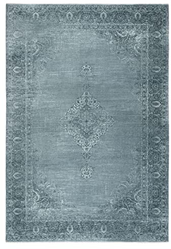 TESSO LIVING Kelim Vintage Teppich Wohnzimmer Silber 195 X 280 cm - Moderner Kurzflor Teppich - Super Soft