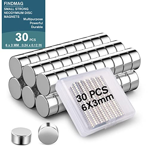 30 Pack Magnets, Fridge Magnets, Small Magnet Flat, Mini Magnet for Whiteboards, Magnetic for Crafts, Photos, Postcard, Tools, Whiteboard, DIY - 6 mm x 3 mm