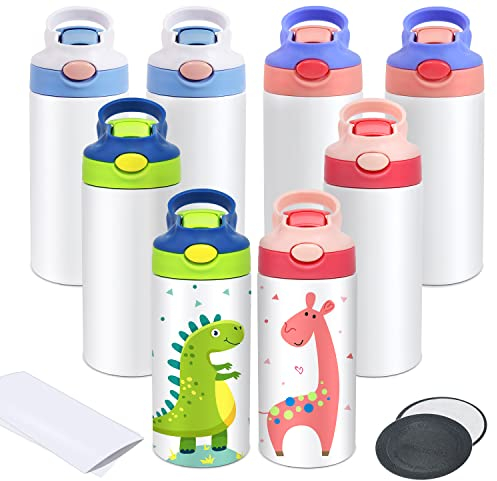 Mocaru Sublimation - Vaso para niños con aislamiento de acero inoxidable de 12 onzas con tapa de popote a prueba de fugas y asa, vasos de sublimación para niños con películas retráctiles (paquete de