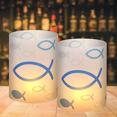 12 Windlicht Fisch Tischdeko, Deko Taufe Mädchen Junge, Erstkommunion, Kommunion, Firmung, Christliche, Konfirmation Deko, Taufdeko Blau, Kommunion Geschenke für Junge, Konfirmationsgeschenke