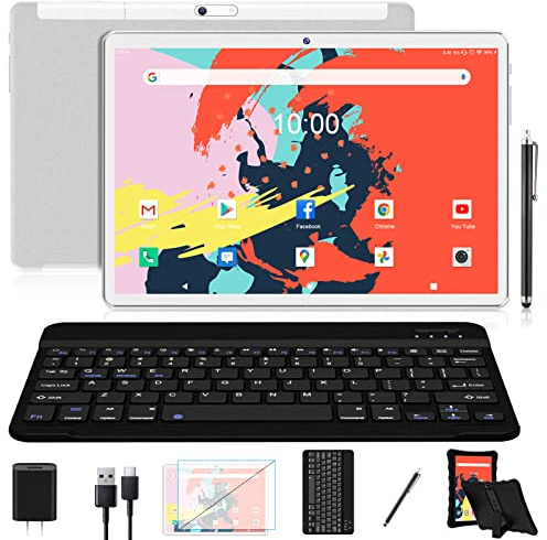 𝟮𝟬𝟮𝟒 𝗟𝐚𝐭𝐞𝐬𝐭 Tablet 10.1 Octa-Core Android 11 Tablet, 64GB Storage Tablet with Keyboard, Stylus, Dual 13MP+5MP Camera, WiFi, Bluetooth, GPS, 512GB Expand Support, IPS Full HD Display(Sliver)