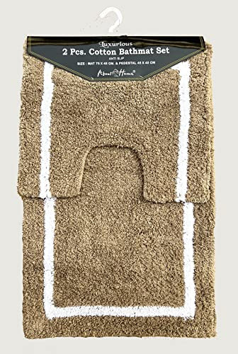 About Home Lot de 2 Tapis de Bain antidérapants en Coton de qualité supérieure pour Salle de Bain et Toilettes – 45 x 75 cm et 40 x 45 cm – 100% Coton – Lavable en Machine (Camel)