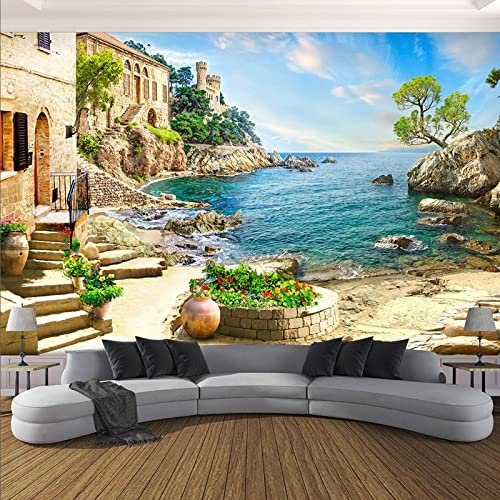 XTSWallpaper Ville Lac Paysage 360X250Cm Papier Peint Photo 3D Optique Trompe L Oeil | Déco Mural Tableaux Muraux Photo Mural Décor Motif Poster Géant Stickers Muraux Optique Fond Effet