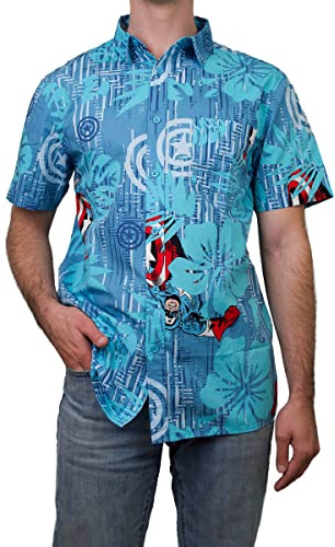 Marvel Herren Shirt Hemd mit Button-Down-Kragen, Blau/Aqua Cap Island, L