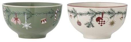 Bloomingville Yule Schalen Set 2-teilig aus Stoneware, grau – 500 ml, Ø 14 cm, spülmaschinenfest – 82054019