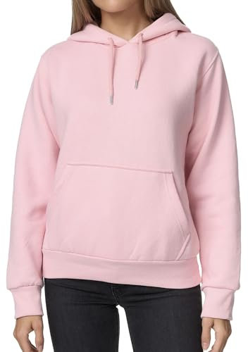 Smith & Solo Hoodie Damen – Kapuzenpullover Frauen Baumwolle Long, mit Kapuze Pullover Sweatshirt Rundhals, Slim Fit Freizeit Sport Langarmshirt, Hoodies Training - Pulli (S, Rosa)