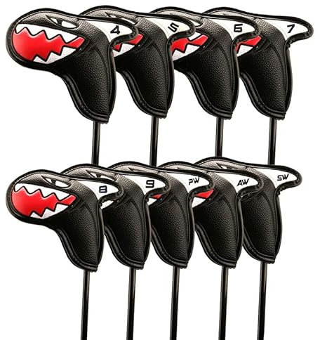 EVTSCan 9Pcs Golf Iron Club Head Covers - Golf Stick Headcovers Set with Digital Number Marks, Fits Small Standard Oversized Golf Clubs(Black)