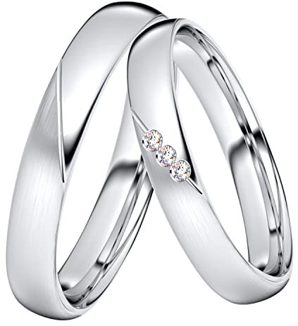 DOOSTI Trauring/Ehering/Partnerring - Silber 925/- Silber Ring - hochwertiger Silberring - Damen und Herren Variante - Mit Gratis Wunschgravur (Ring mit Zirkonia, 58)